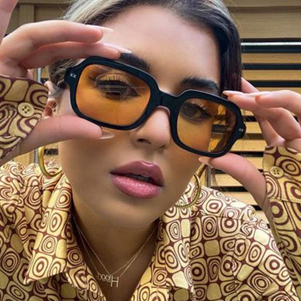 Sonnenbrille Brand Square Yellow Frauen Männer trendern Luxusdesigner Retro kleiner Rahmen Sonnenbrillen klare Linsen Brille