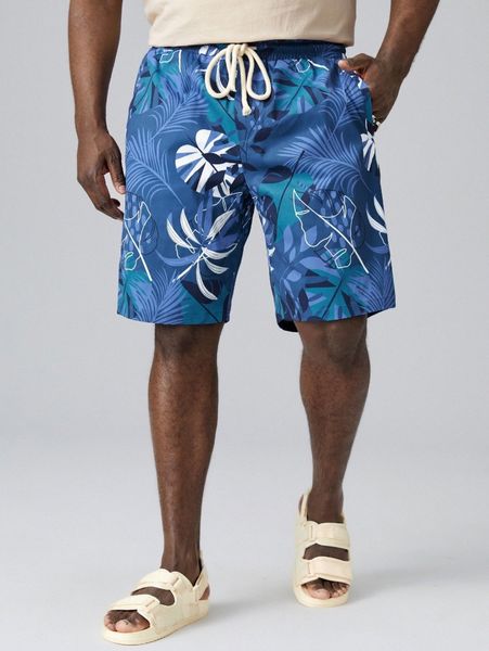 

extended sizes men tropical print drawstring waist shorts w0ib#, White;black