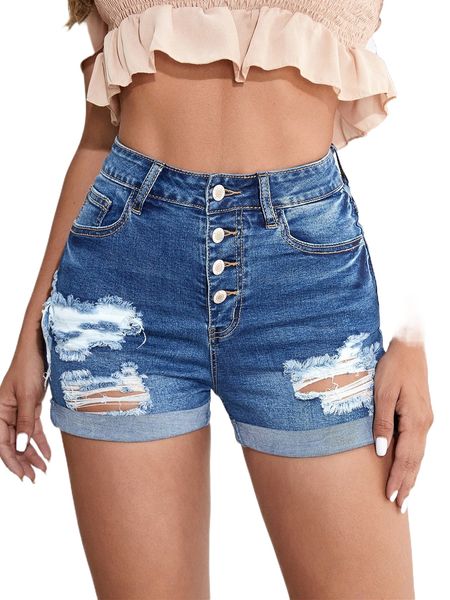 

roll hem ripped denim shorts v7yu#, White;black