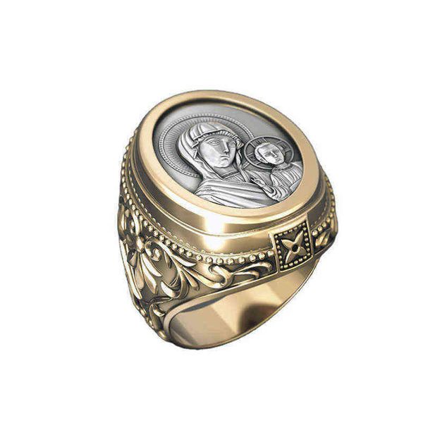 

cluster rings vintage gold color catholic virgin mary religion rings for men women metal punk amulet jewelry party gift 220422, Golden;silver