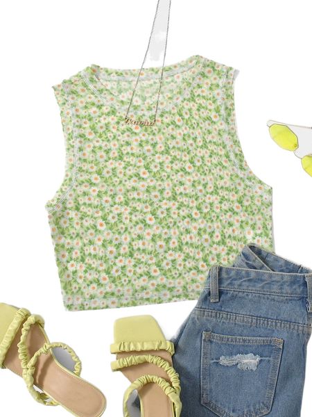 

ditsy floral print mesh tank e5y8#, White