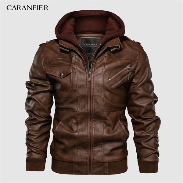 Caranfier Mens Pu с капюшоном Coats Coats Motorcycle Biker Faux Leather Jackt