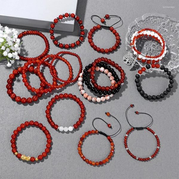 Fili di perline Braccialetti di pietra di corniola rossa naturale Agate Braccialetti elastici tondi grezzi Gioielli Regali per le donne del partitoPerline Lars22