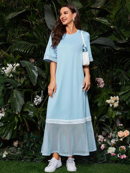 

lace trim fishing net insert ruffle hem dress g9mi#, Black;gray