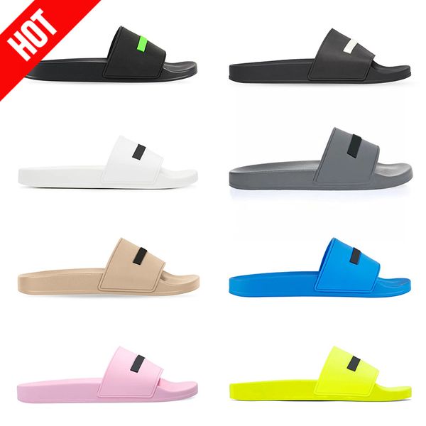 

2022 men women designer slippers summer pool slides black fluo green white cool grey beige blue pink yellow mens rubber sandals paris shoes