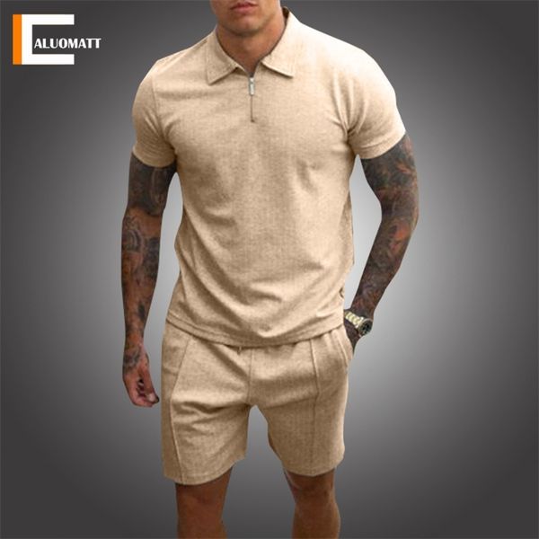 

fashion men s sets 2 piece summer tracksuit male casual polo shirt short fitness jogging breathable sportswear husband set 220621, Gray