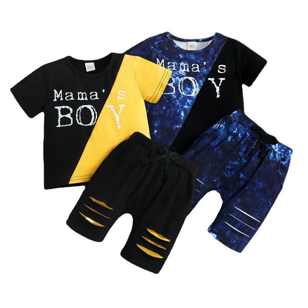 

boys clothing sets baby suits kids clothes newborn outfits infant toddler wear short sleeve letter print t-shirt ripped pants e1585, White