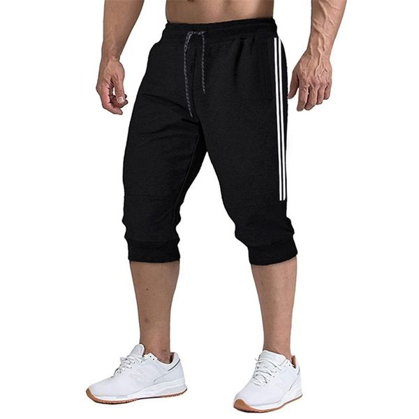 

men jogger casual slim harem shorts soft 3 4 trousers fashion brand sweatpants summer comfy male xxxl 220714, White;black
