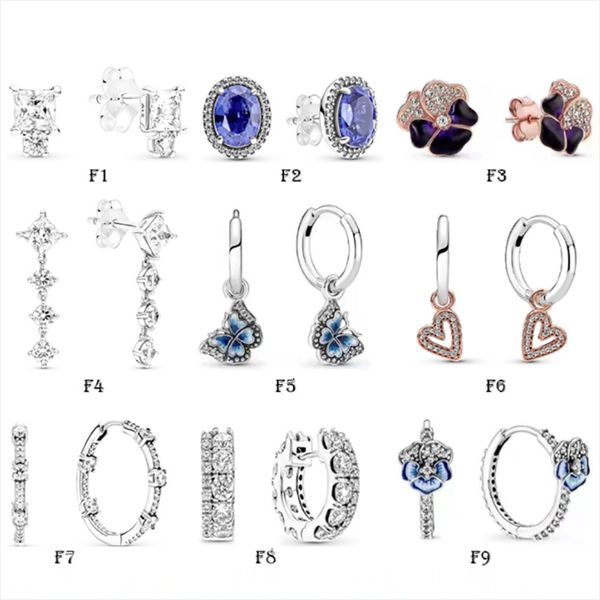 

new 100% 925 sterling silver ear stud fit pandora pansy flowers arrow butterfly love heart earring for european women earrings wedding origi, Golden;silver