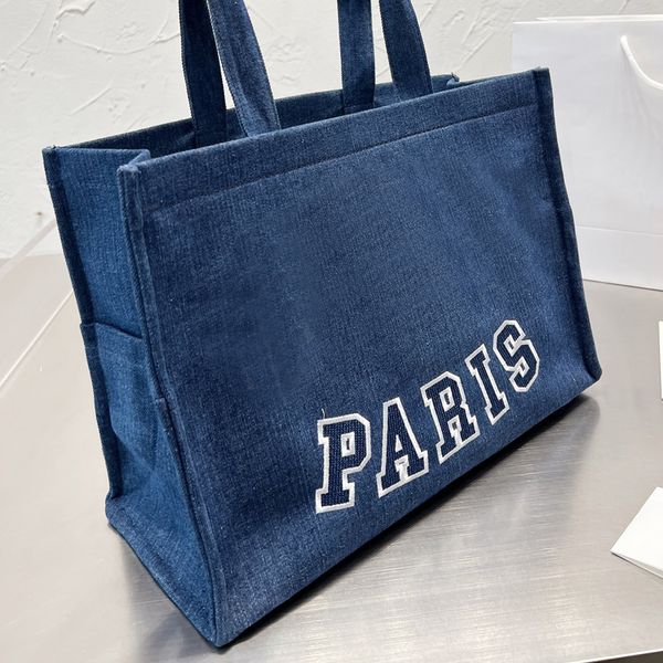

denim bucket bags canvas totes bag shopping handbag embroidery letter classical printing thread large capacity vintage shoulder bag plain tw