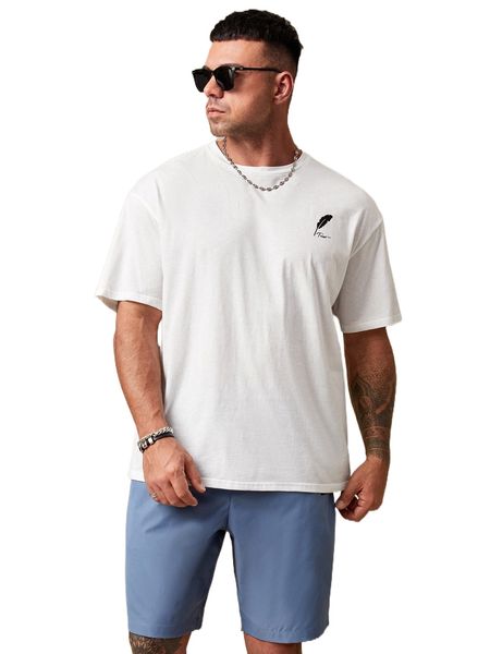 

extended sizes men feather & letter graphic tee & shorts 35zx#, Gray