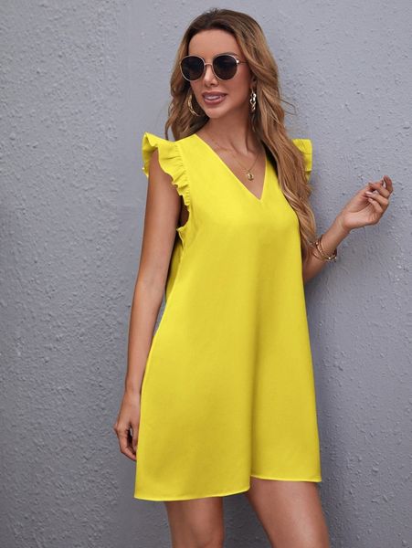 

ruffle armhole solid tunic dress k3yj#, Black;gray