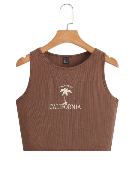 

coconut tree & letter graphic tank q4pj#, White