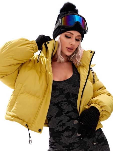 

drawstring hem hooded puffer coat y5ki#, Black