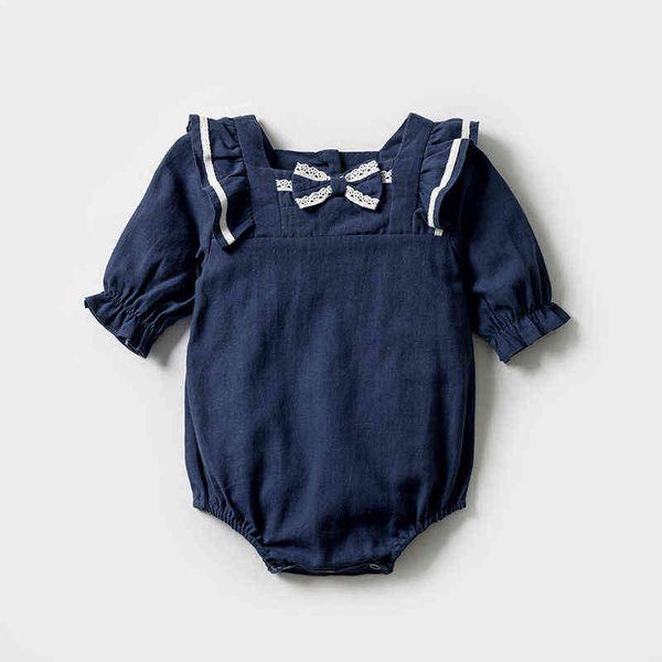 

new newborn baby rompers clothes for girl cotton princess bowknot costume solid color 3 6 9 12 18 24  kids toddler clothing g220510, Blue