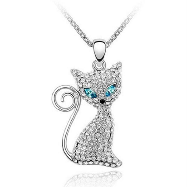 

whole austrian crystal cat pendant necklace cute jewelry made with swarovski elements for women holiday gifts 1-286 shipp3015, Silver