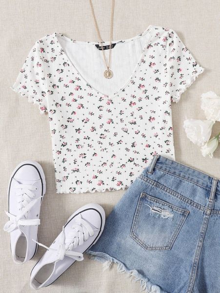 

lettuce trim ditsy floral 76n8#, White