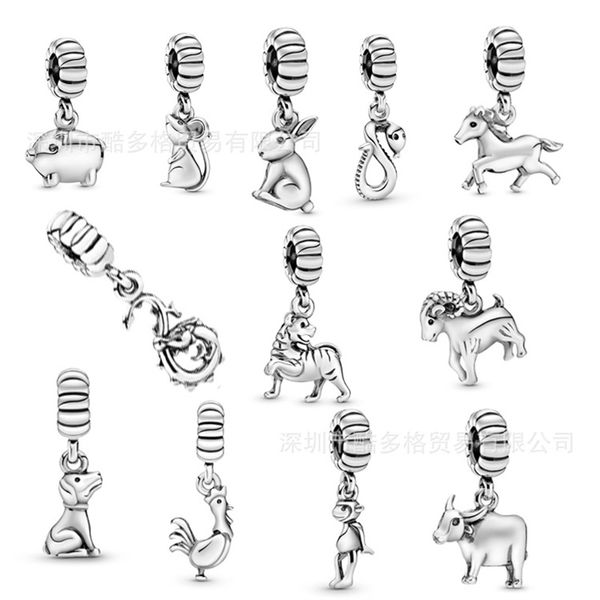 Fai da te zodiaco in rilievo s925 argento sterling perline sfuse ciondolo originale Pandora braccialetto di fascino collana di fascino moda carino casual classico signora amici gioielli regalo