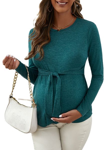 

maternity solid belted tee q98k#, Black