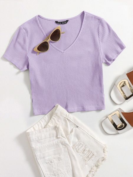 

v-neck rib-knit g5co#, White