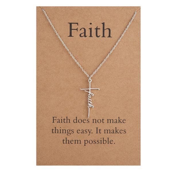 

pendant necklaces faith cross necklace hope belive religious jewelry for women amegl, Silver