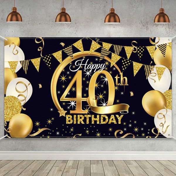 

30th 40th 50th 60th birthday party decoration backdrop banner black glod sign poster banner anniversary p booth background
