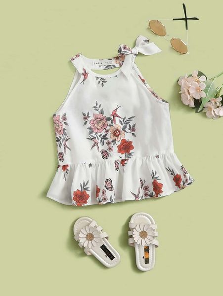 

toddler girls knot detail ruffle hem floral print halter she, Blue