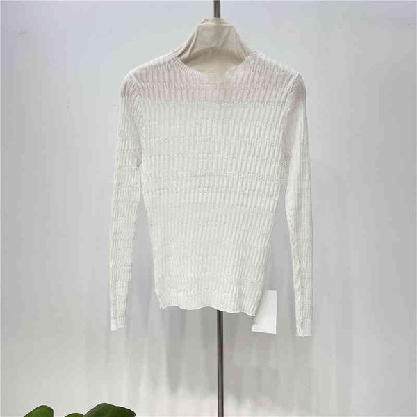 

women's knits tees pressure pit strip air jacquard mulberry silk cotton sweater semi high collar bottoming shirt, White