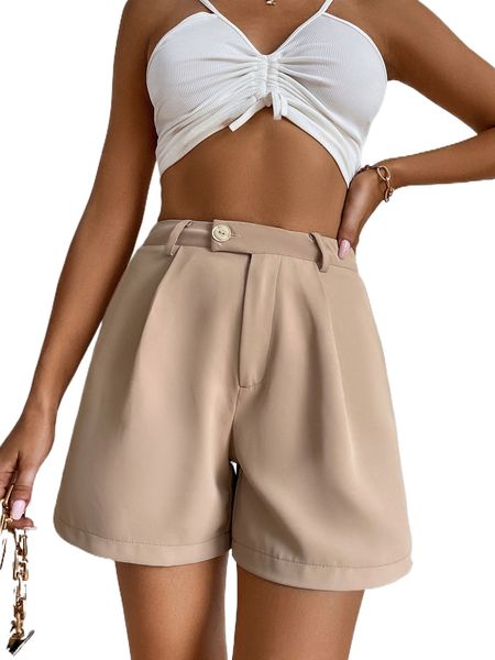 

high waist fold pleated shorts b9xj#, White;black