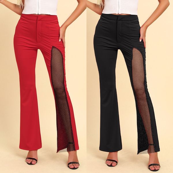 

women's pants colorblock slit hem wide leg cropped pants v7j5#, Black;white