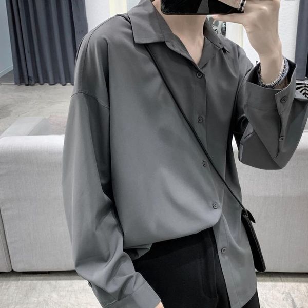 Мужские повседневные рубашки корейская рубашка мужская мода с твердым цветом бизнеса мужски уличная одежда свободная мужская мужская рубашки с длинными рукавами