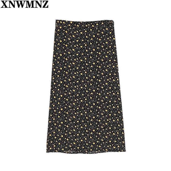 

xnwmnz summer fashion womens skirts elegant vintage floral print midi women back zipper high waist woman clothes 210513, Black