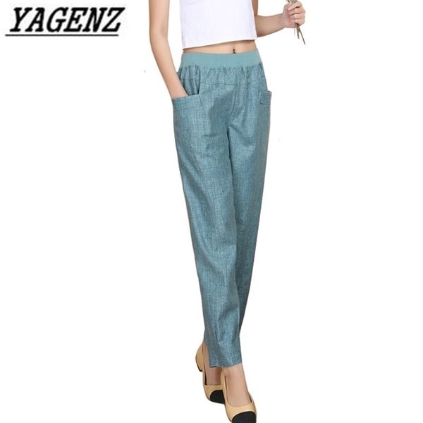 

summer women linen harem pants middleaged lady elastic waist loose casual pants plus size 4xl pocket thin female trousers y200114, Black;white