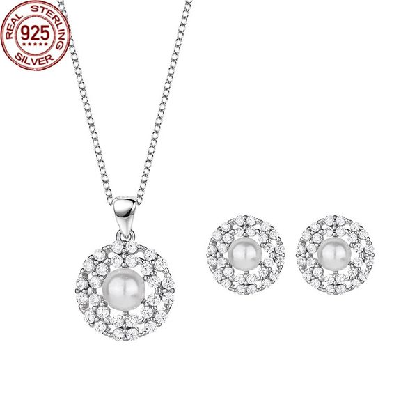 

new accessories fashion two piece set pearl earrings jewelry s925 sterling silver necklace for girls