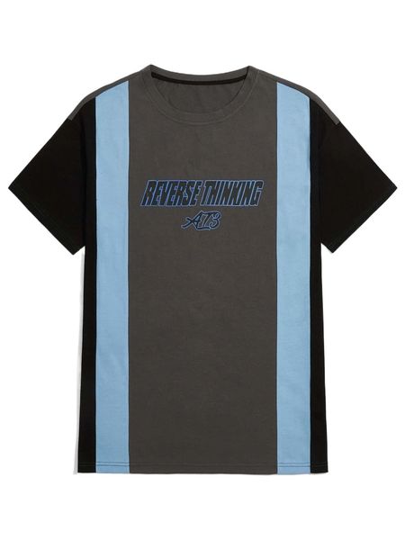 

romwe guys colorblock letter graphic tee k2xs#, White;black