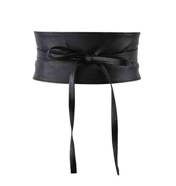 

wiipu womens fashion leather obi style wide waist band belto8m2, Black;brown