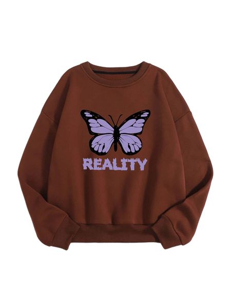 

butterfly & letter graphic pullover o7oz#, Black