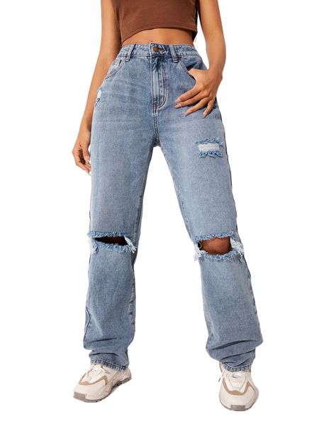 

washed ripped jeans 74zt#, Blue