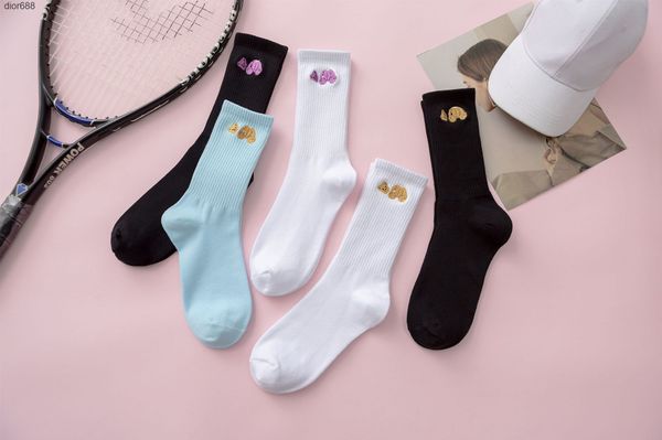 

palm tree severed bear embroidered lovers street fashion socks long cotton socks student socks, Black