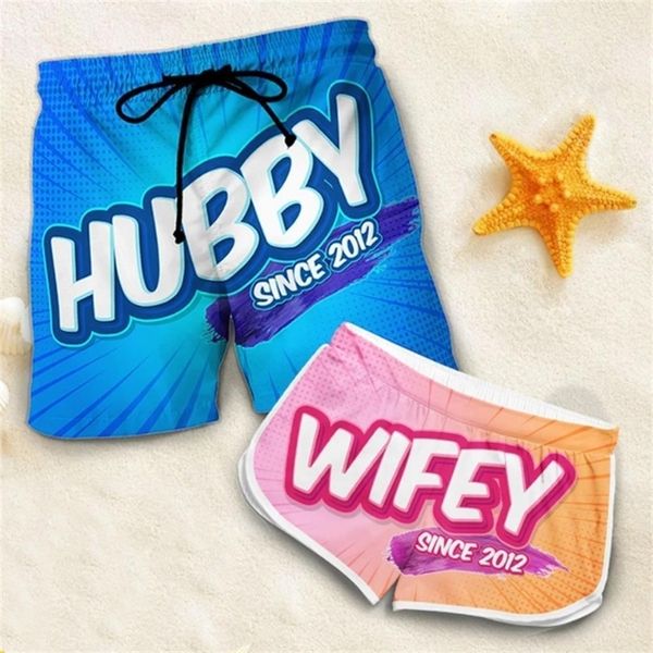 

couple matching hubby and wifey personalized shorts 3d printed casual shorts men women for couple outfit beach shorts w220617, White;black