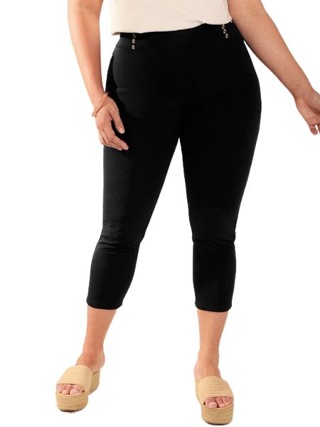 

emery rose plus high waist button detail skinny pants p0f5#, Black