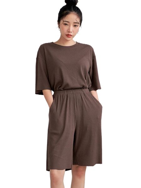 

dazy solid rib-knit tee & shorts d0uo#, White