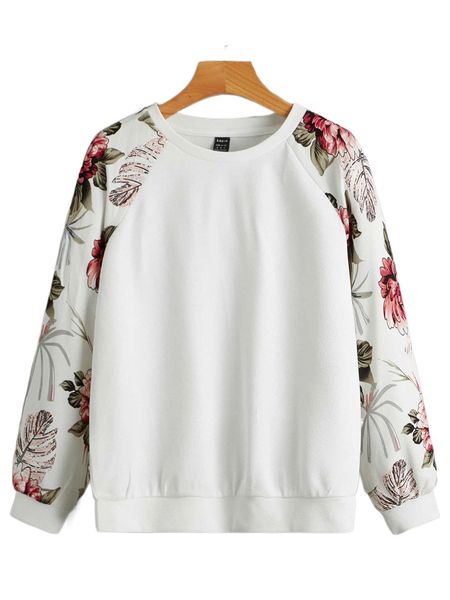 

floral print raglan sleeve pullover 24lr#, Black
