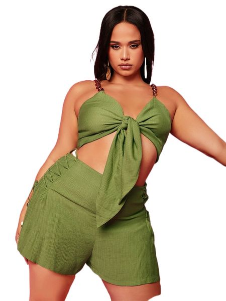 

plus lace-up side wide leg shorts w3f4#, Black