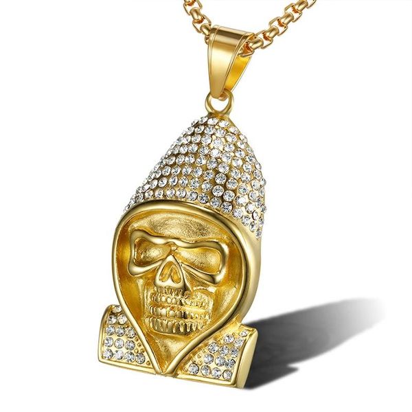 Anhänger Halsketten Hip Hop Rapper Stil Skeleton Schädel Anhänger Gold Farbe 316L Edelstahl Bling Iced Out Männer Persönlichkeit SchmuckAnhänger