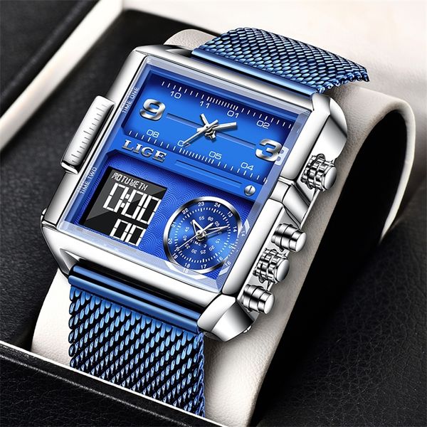 Lige Luxury Men Quartz Digital Watch Creative Sport Watch Male Водонепроницаемые наручные часы Montre Homme Clock Relogio Masculinobox 220523