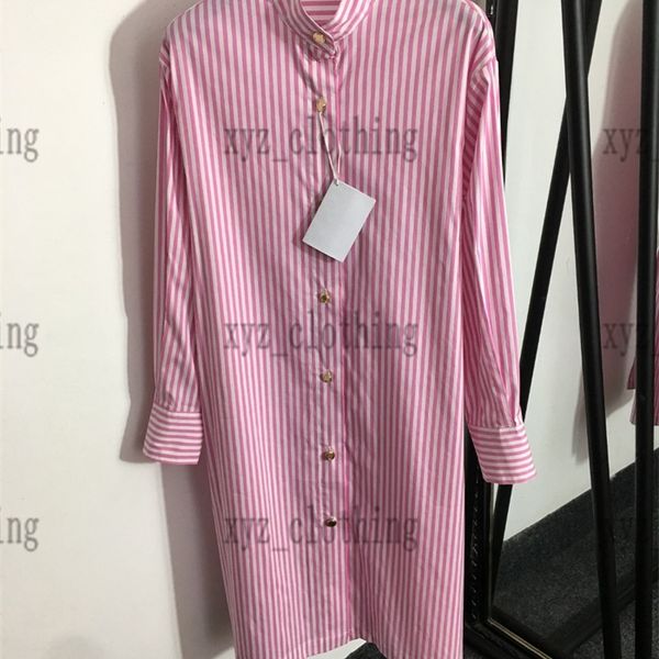 

2022ss fashion pink women long dresses desdigner b letter single-breasted stand-neck shirts skirts long-sleeve striped shirt dress simple an, Black;gray