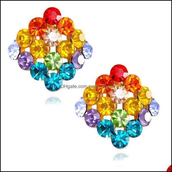 

dangle chandelier earrings jewelry wholesale seven color square inlaid with diamond zircon arrings rainbow girl students drop delivery 202, Silver