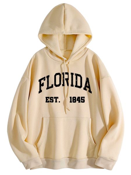 

letter graphic kangaroo pocket drawstring thermal hoodie f81q#, Black