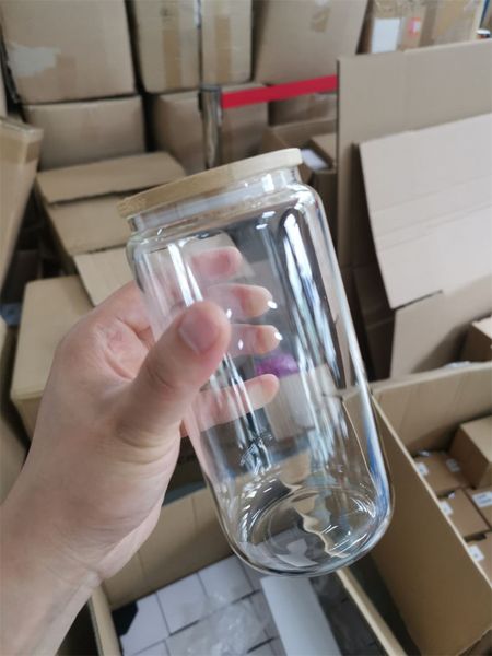 

us 2 days delivery 16oz sublimation glass beer water bottles tumblers mugs can tumbler drinking with bamboo lid and reusable straw 50pcs/car